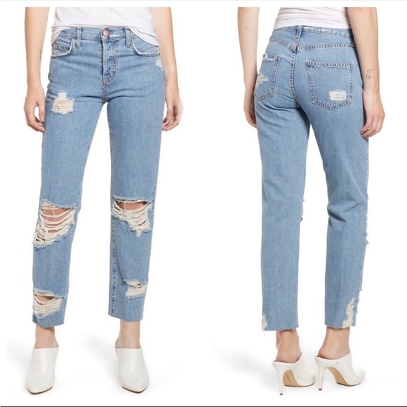 Current/Elliott Denim - CURRENT/ELLIOTT Ripped Original Straight Leg Jeans with cut hem Size 27